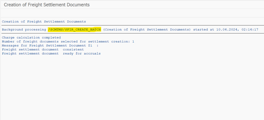 Freight settlement process SAP